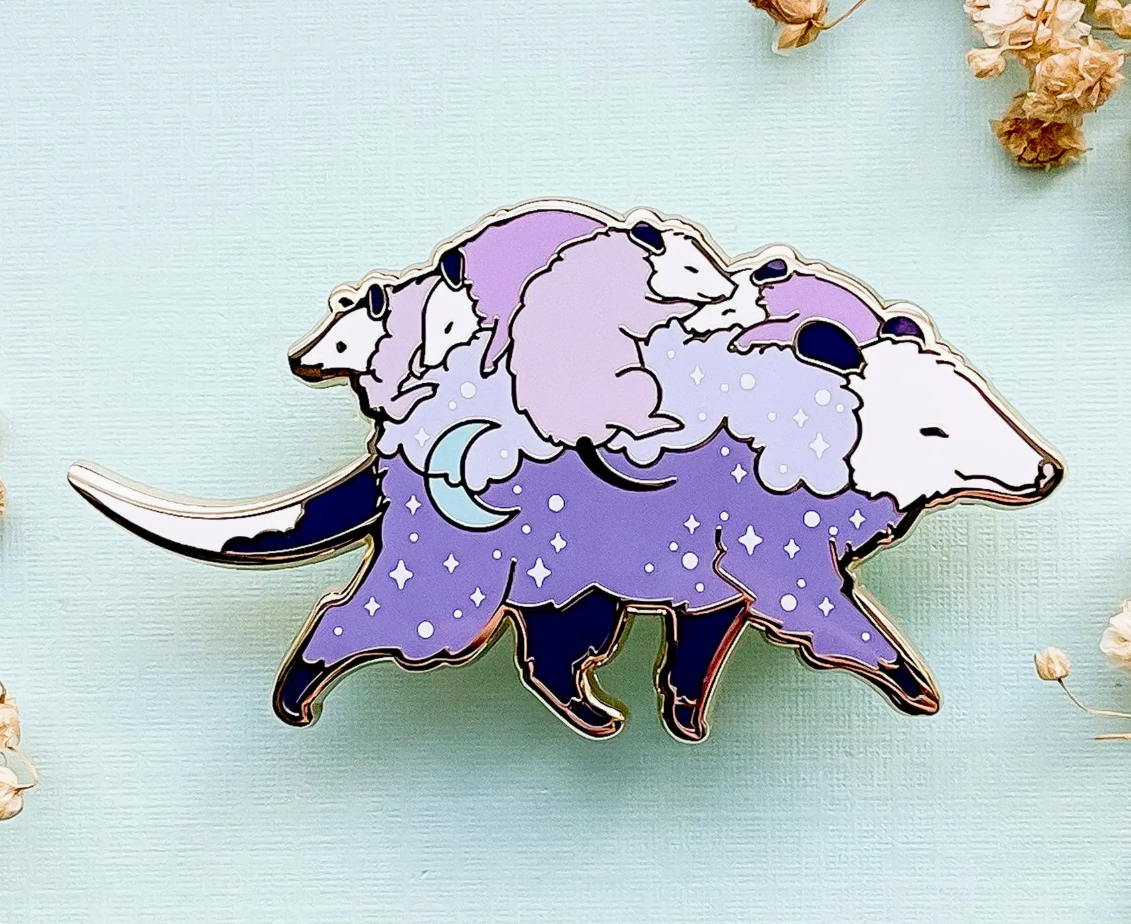 Possum Mom Bus and Babies Enamel Pin